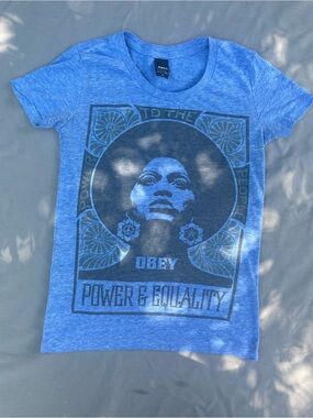 Obey Heather Blue Graphic Tee with Black Label